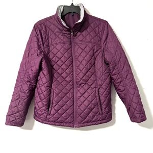 Lands End‎ Women's Quilted Lightweight Puffer Jacket Purple Full Zip  M/P 10-12